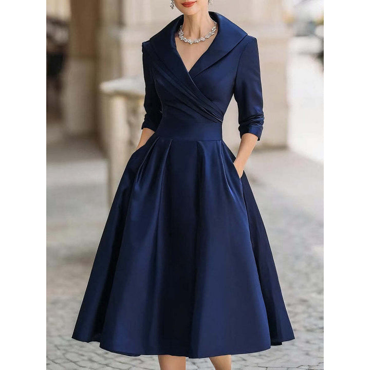Vinty | Satin Midi Dress Draped Collar