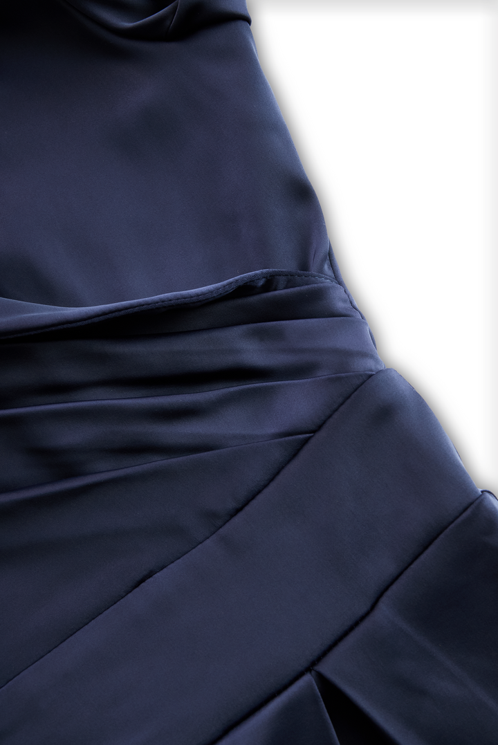 Vinty | Satin Midi Dress Draped Collar