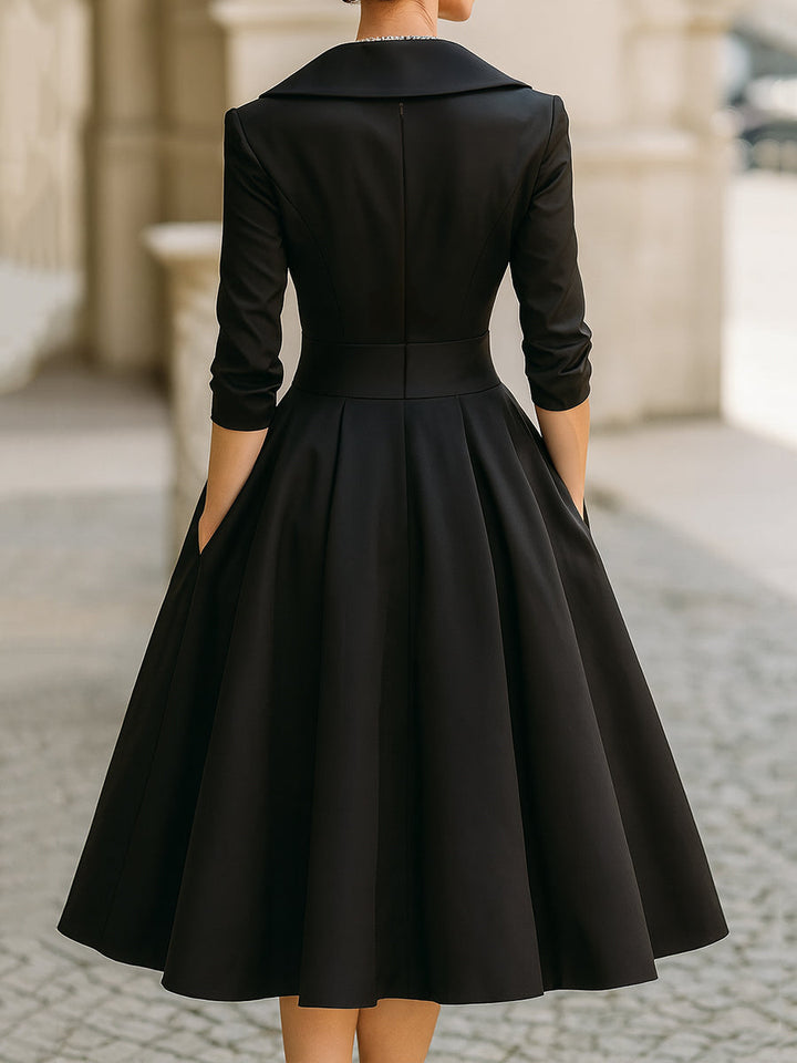 Vinty | Satin Midi Dress Draped Collar