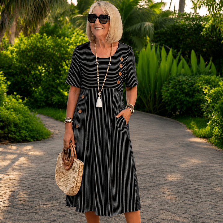 Sophia™ | Casual Striped Midi Dress with Pockets