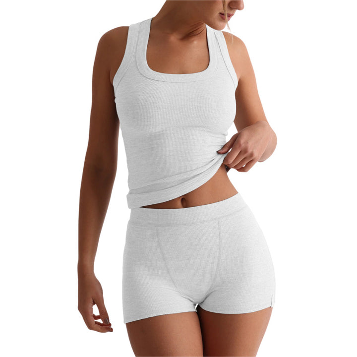 Womens Casual Solid-Colored Crew-Neck Slim-Fit Tank Top And High-Waist Shorts Set