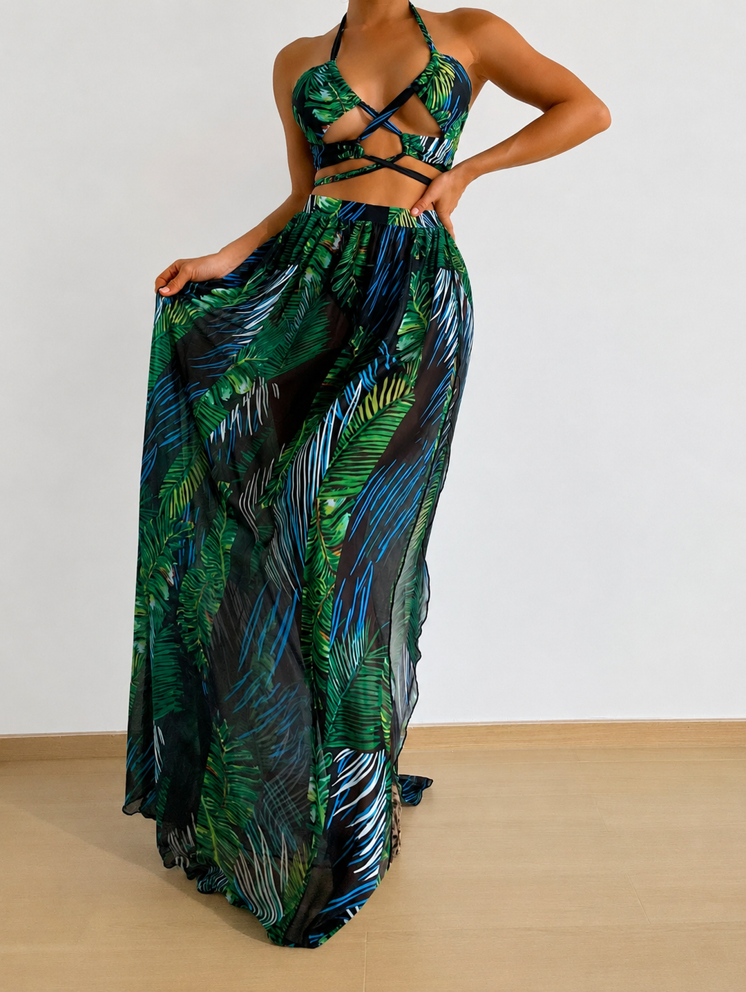 Halter-Neck Cutout Tie-Dye Swimsuit &amp; Beach Dress