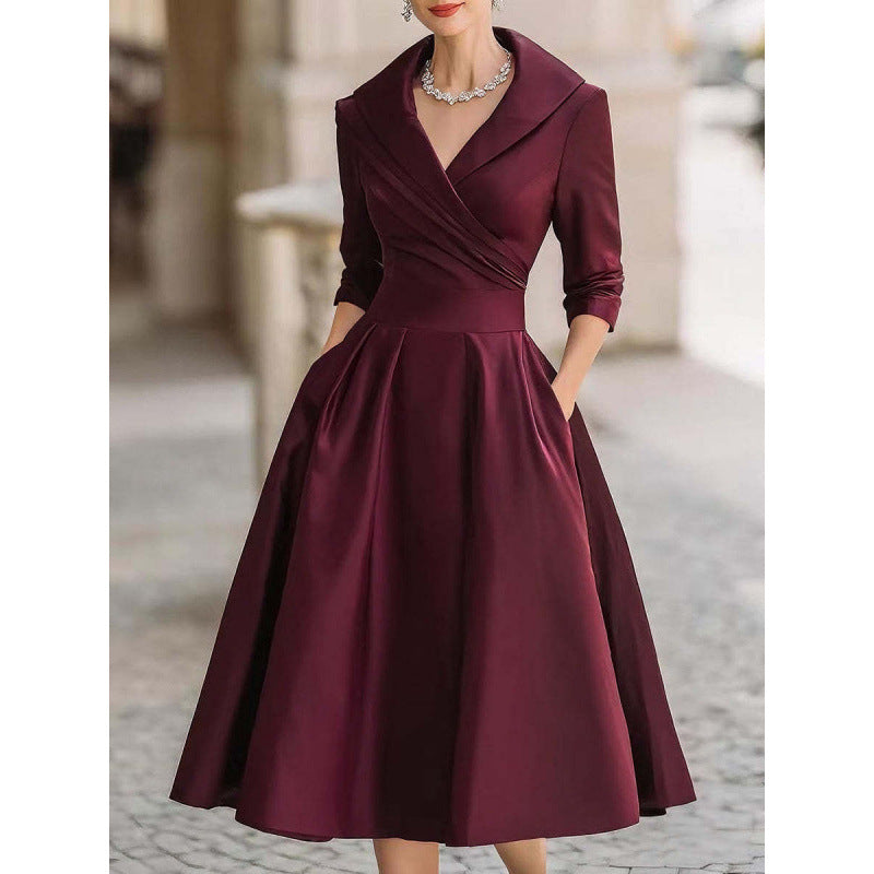 Vinty | Satin Midi Dress Draped Collar