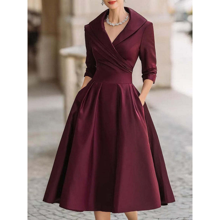 Vinty | Satin Midi Dress Draped Collar