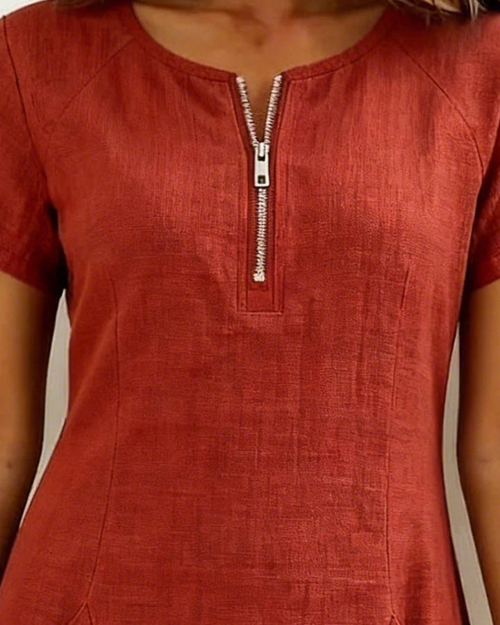 Zipper Pocket Cotton Linen Dress