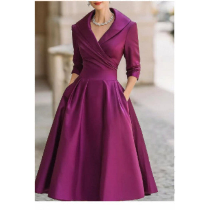 Vinty | Satin Midi Dress Draped Collar