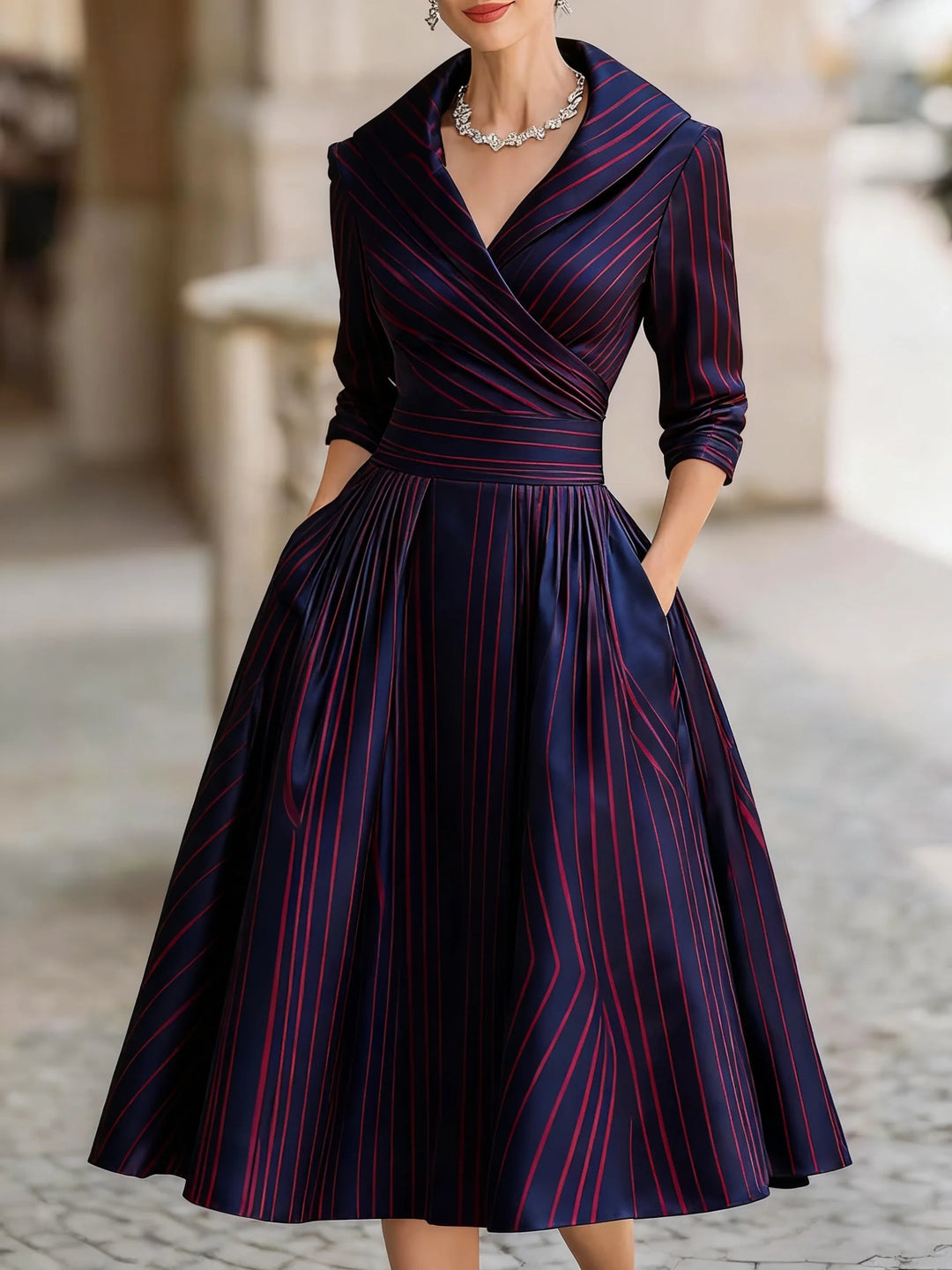 Vinty | Satin Midi Dress Draped Collar