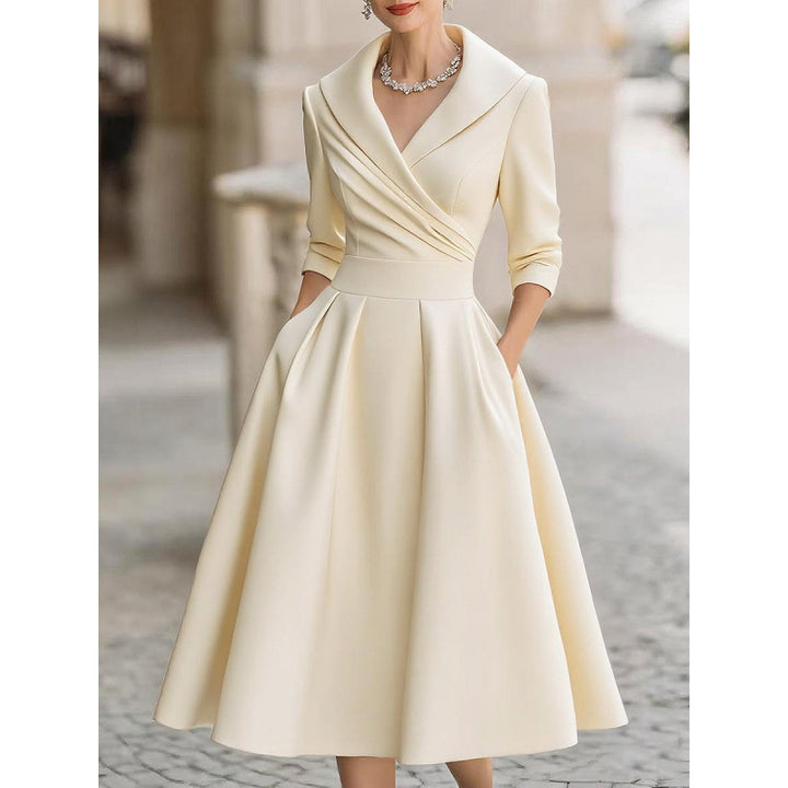 Vinty | Satin Midi Dress Draped Collar