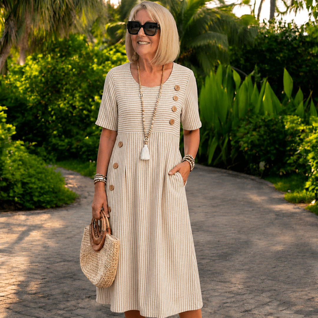 Sophia™ | Casual Striped Midi Dress with Pockets