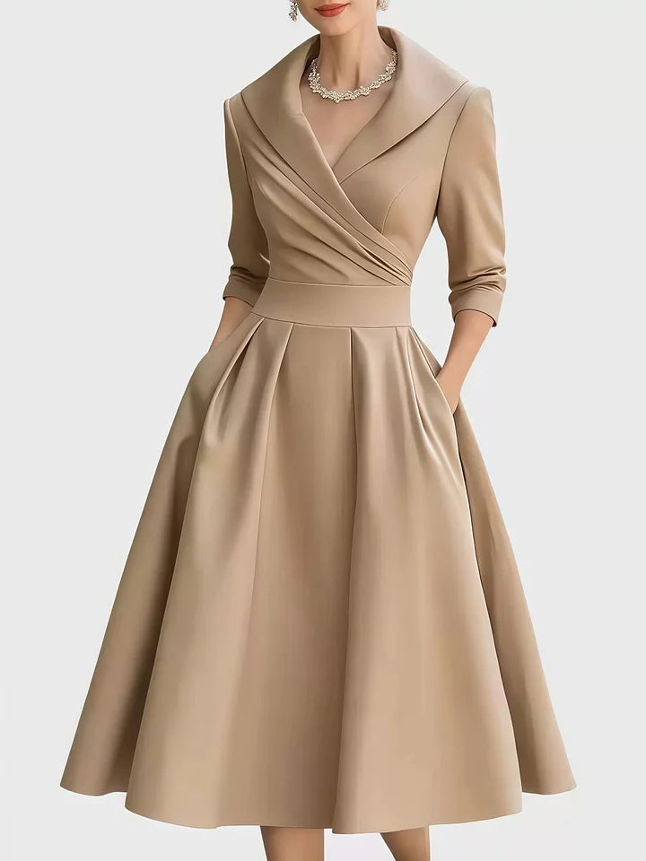Vinty | Satin Midi Dress Draped Collar