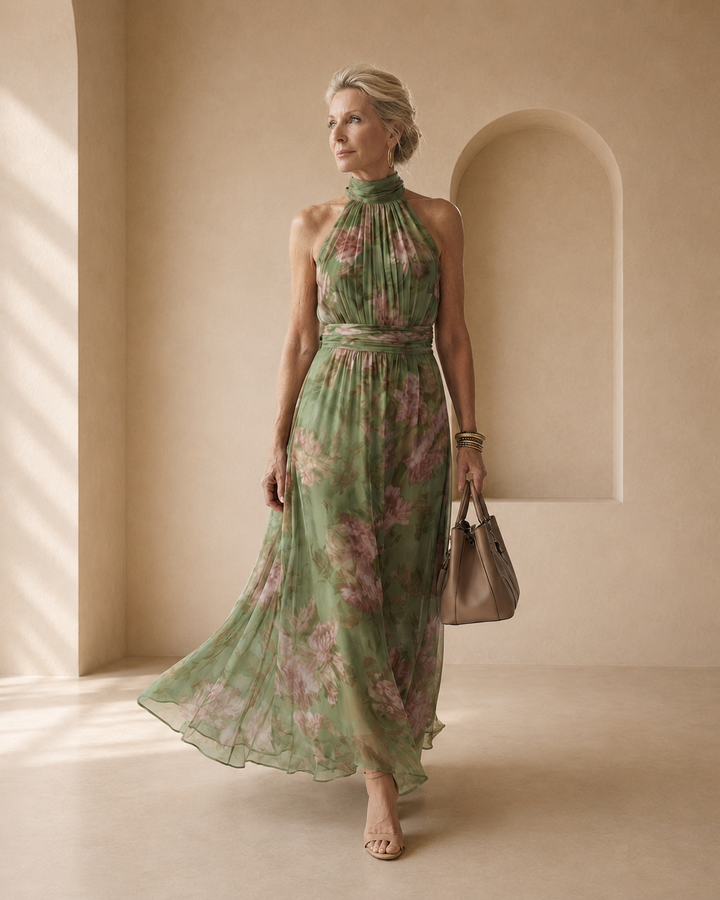 Mirelle | Gathered Halter Midi Dress