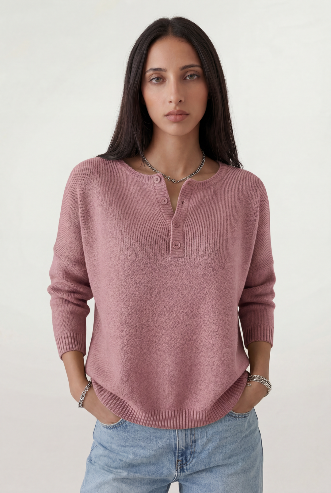 Elvéra | Soft Henley Knit Sweater