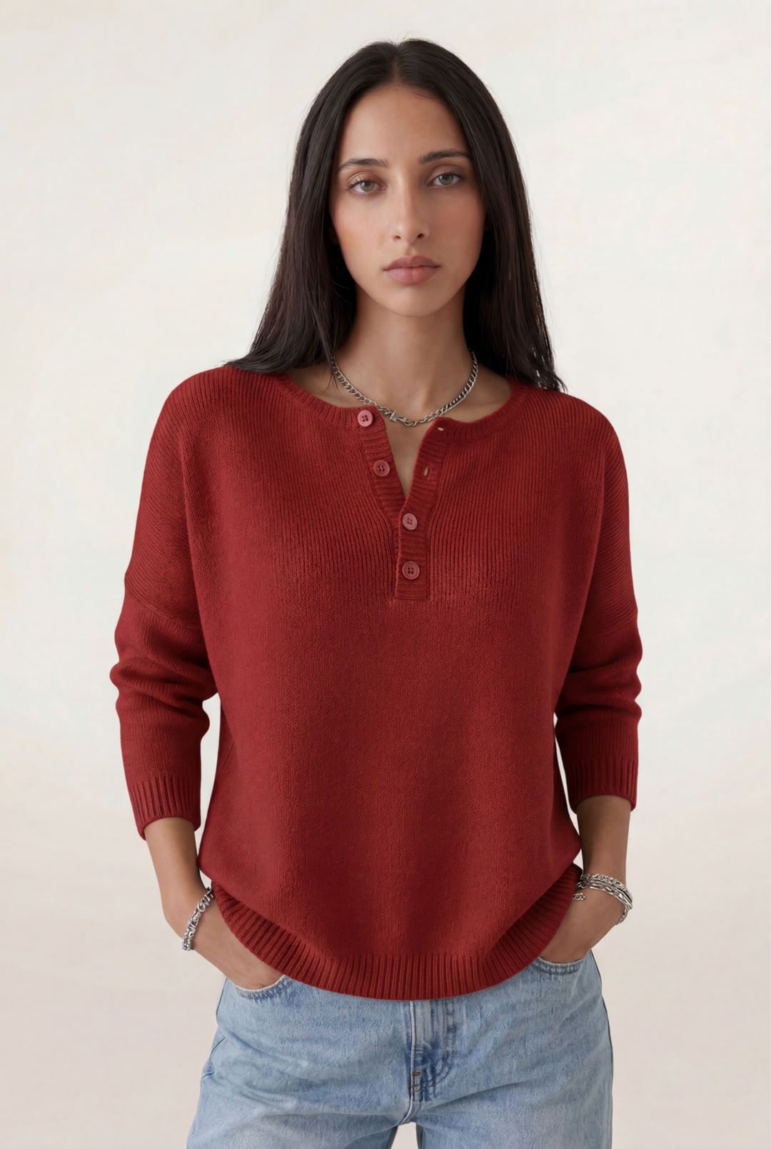 Elvéra | Soft Henley Knit Sweater
