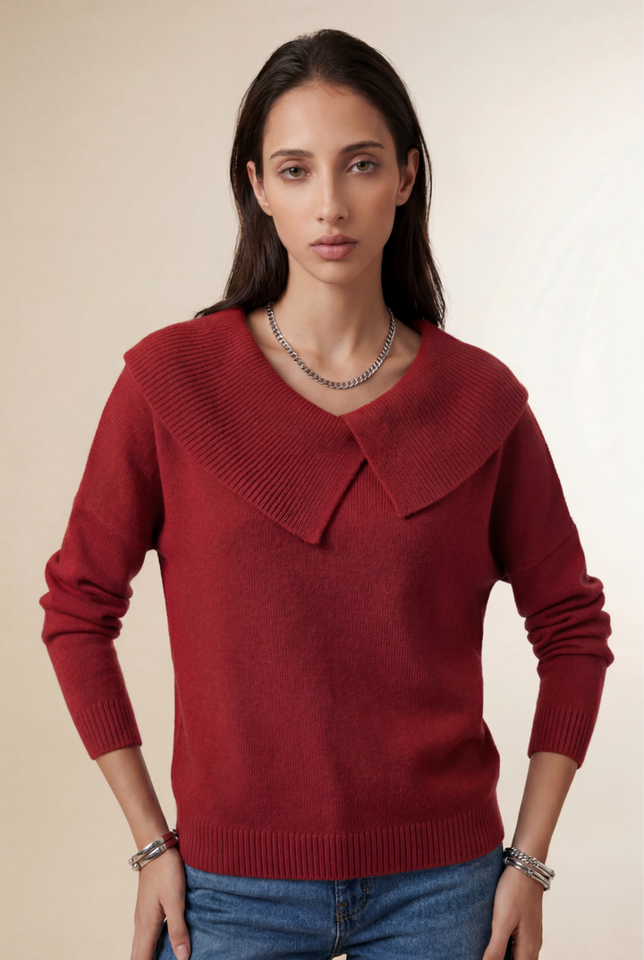 Valenna | Wrap Collar Knit Sweater