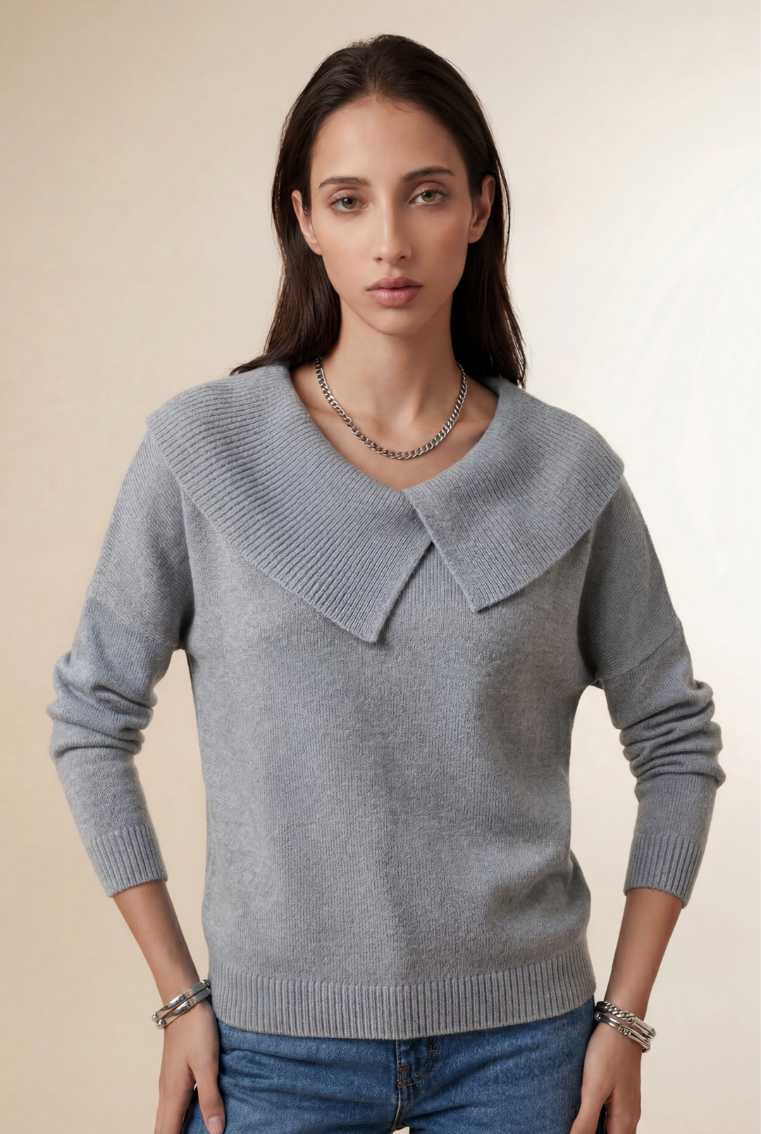 Valenna | Wrap Collar Knit Sweater