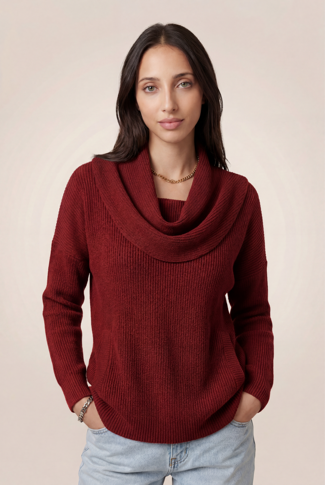 Calira | Draped Cowl Neck Sweater