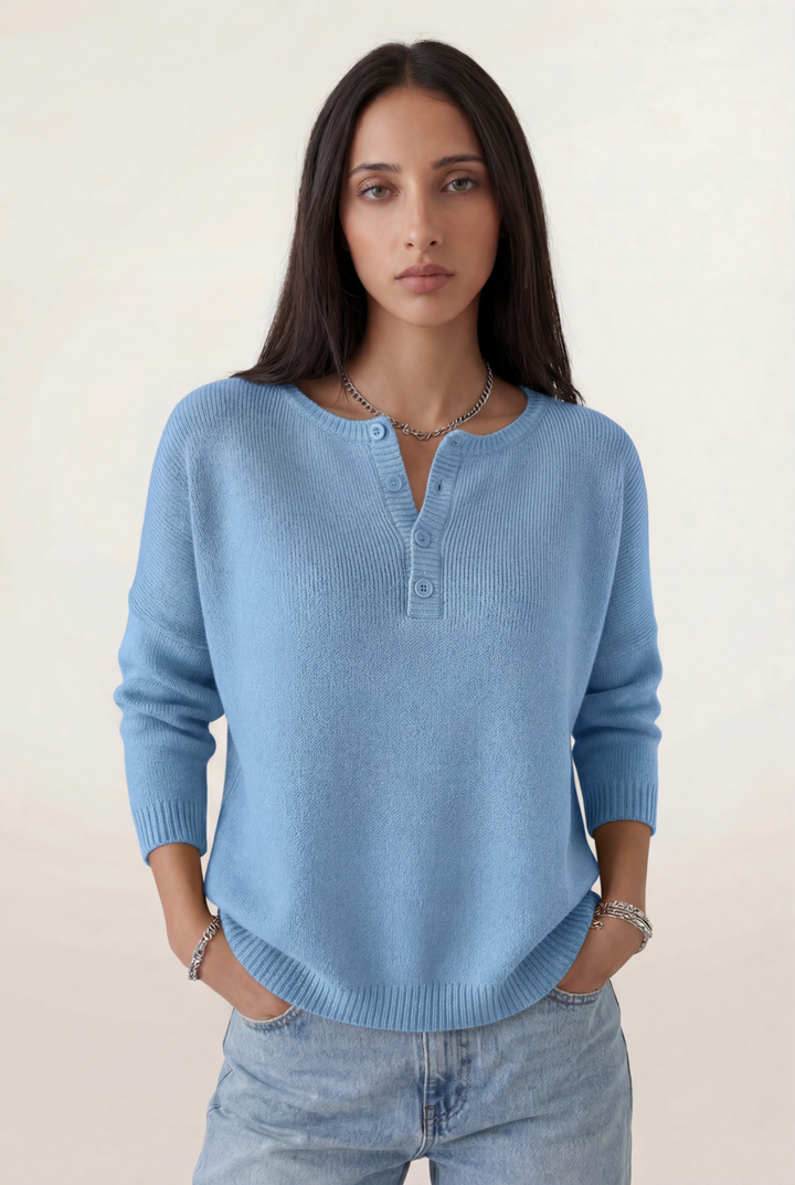 Elvéra | Soft Henley Knit Sweater