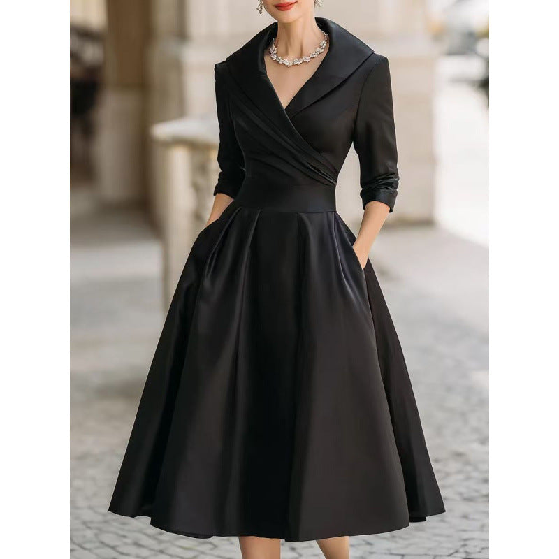 Vinty | Satin Midi Dress Draped Collar