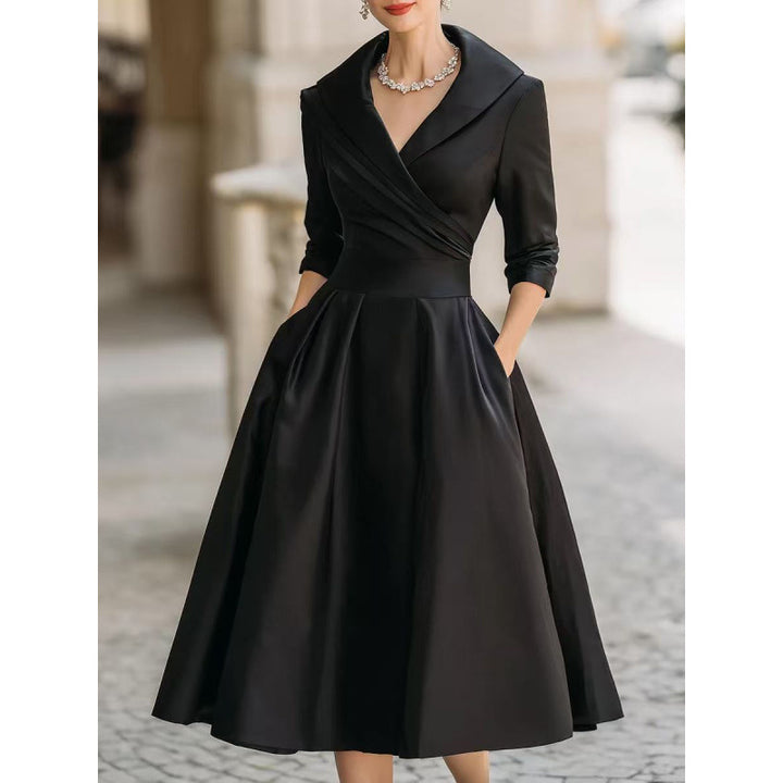 Vinty | Satin Midi Dress Draped Collar