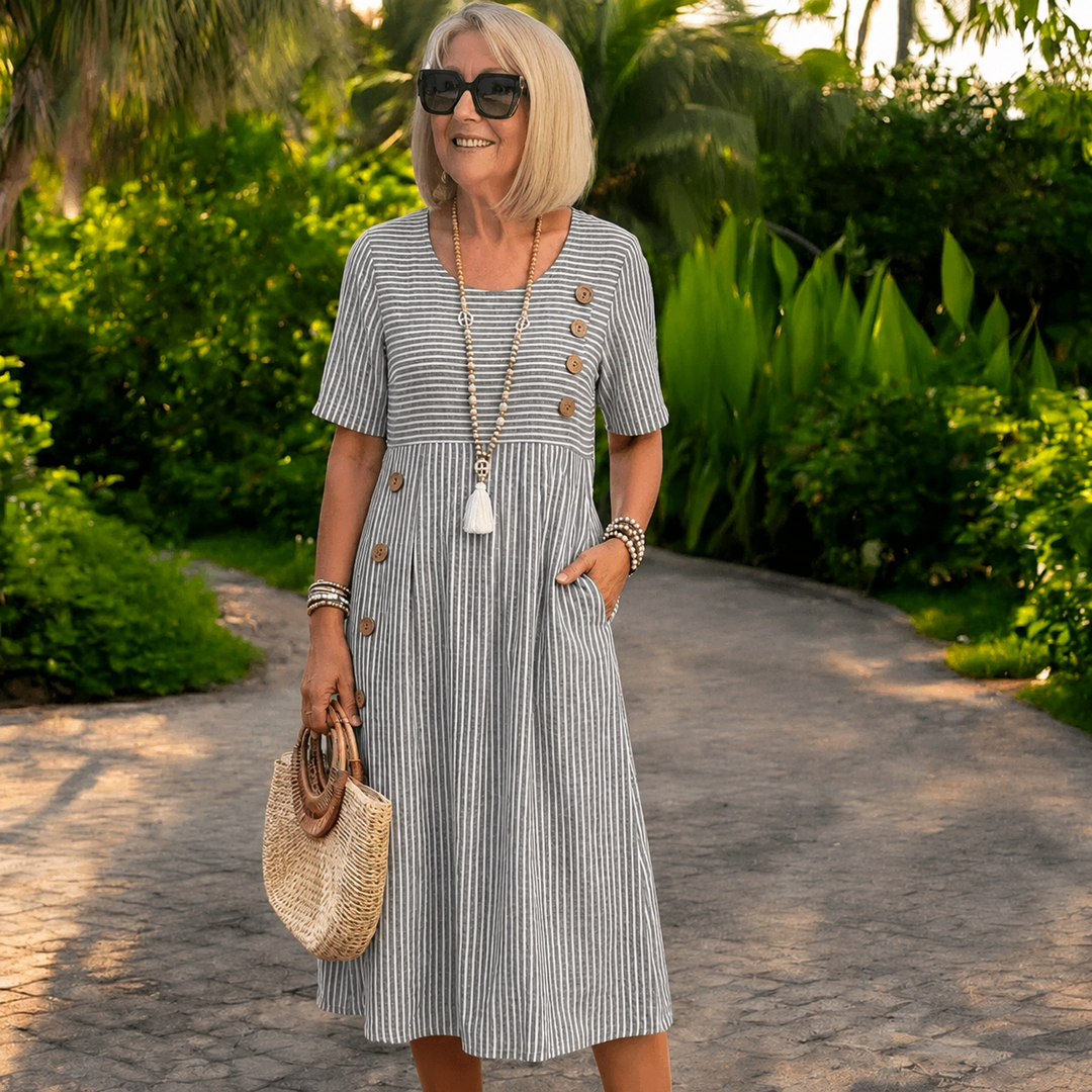 Sophia™ | Casual Striped Midi Dress with Pockets