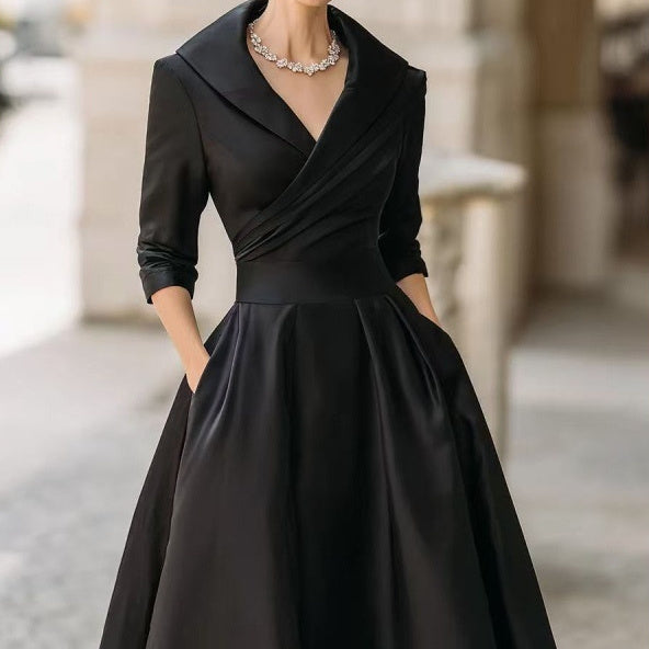Vinty | Satin Midi Dress Draped Collar