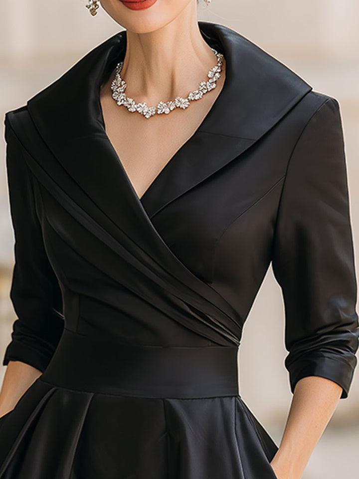 Vinty | Satin Midi Dress Draped Collar