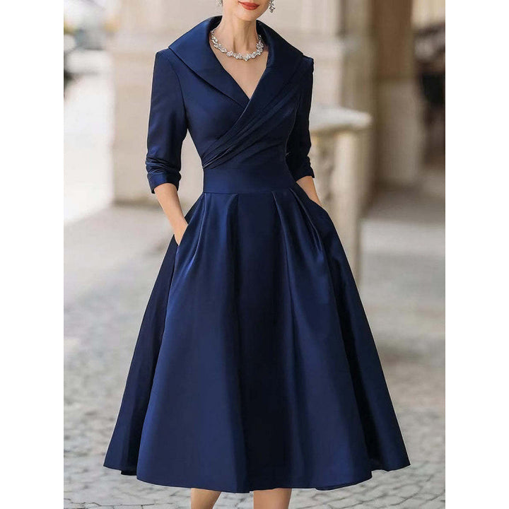 Vinty | Satin Midi Dress Draped Collar
