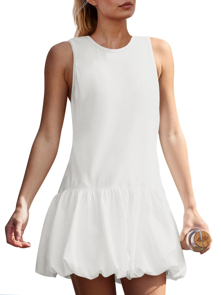 Fisoew Womens Athletic Dresses With Shorts &amp; Pockets Backless Tennis Golf Mini Dress Bubble Hem Workout Active Outfits