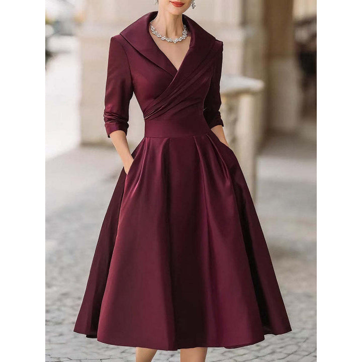 Vinty | Satin Midi Dress Draped Collar
