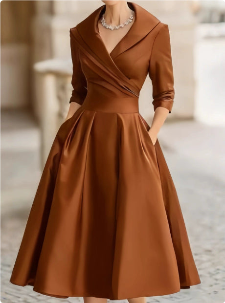 Vinty | Satin Midi Dress Draped Collar