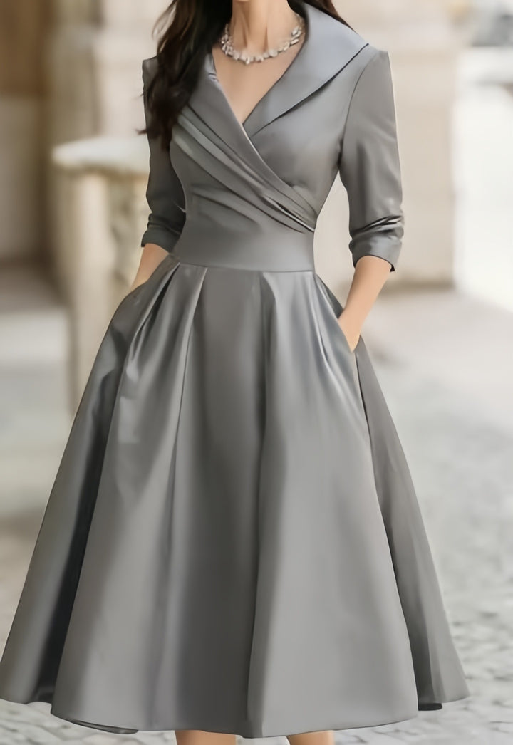 Vinty | Satin Midi Dress Draped Collar