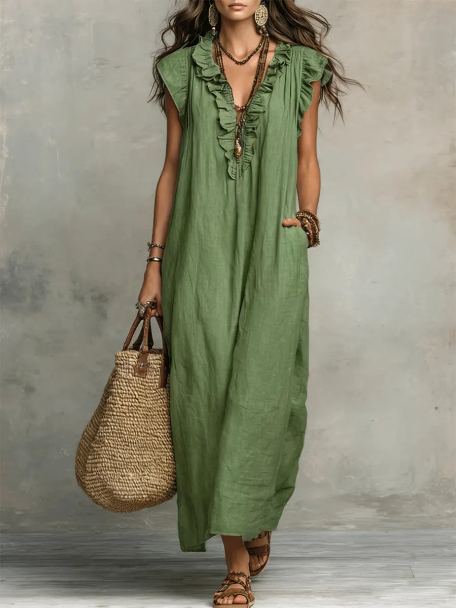 Camellia™ | Long Linen &amp; Cotton Bohemian Dress